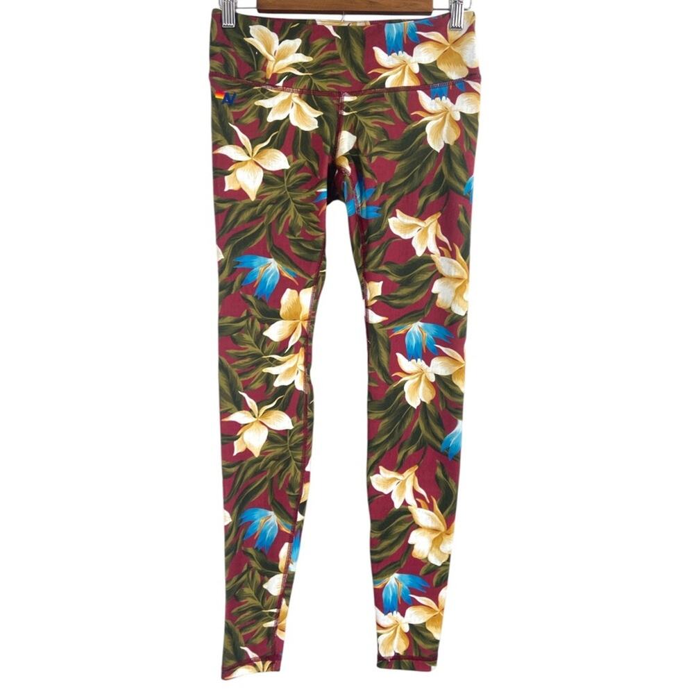 Aviator Nation Floral Print Mid Rise Leggings Medium